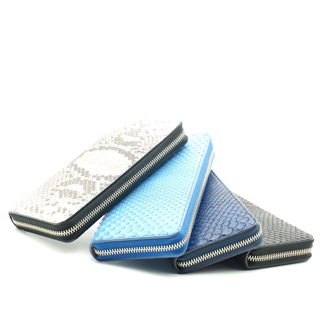 PYTHON 藍染パイソンレザー ラウンドジップ長財布 B-2470